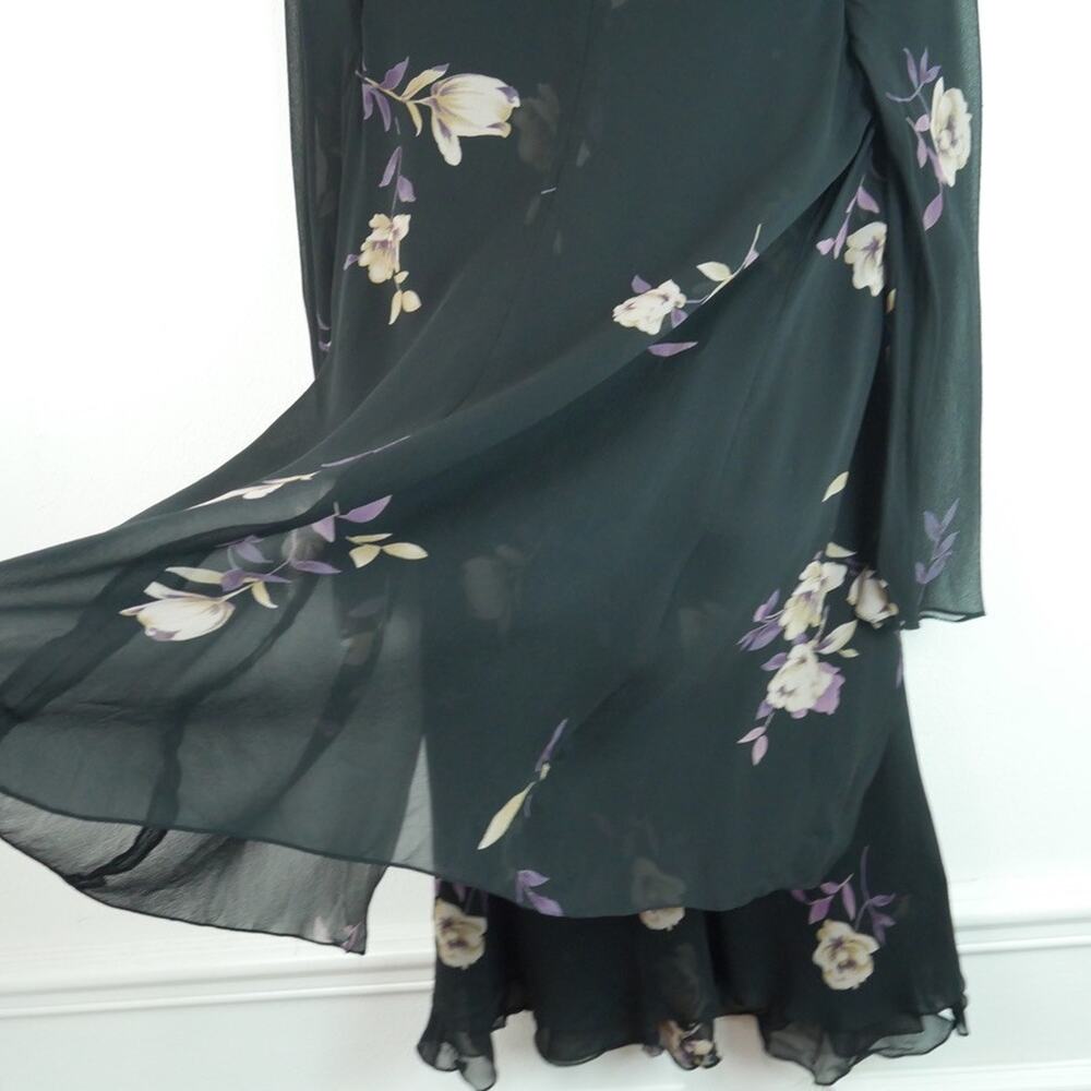 Vintage Y2K Whimsigoth Dress Silk Chiffon Sheer Dark Floral Goth Fairy Grunge 10 - Picture 8 of 8